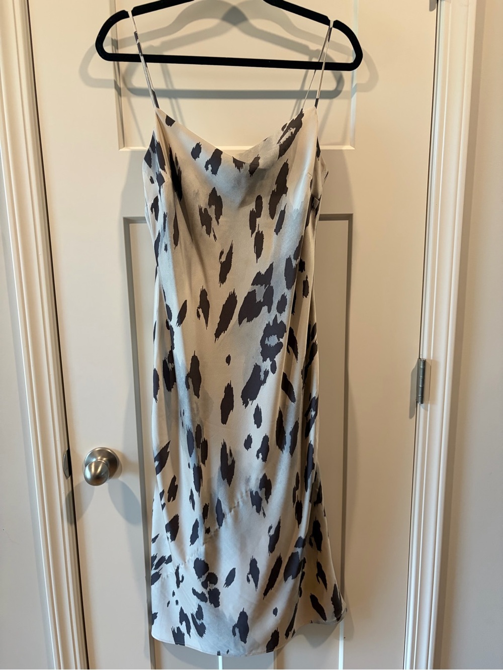 Express Neutral Cream Slip Dress with Black Abstract Print